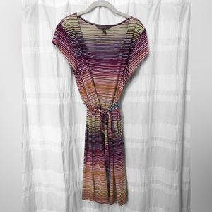 Fynn & Rose Multicolor Striped Tie Belted A-line Dress | women's size 10